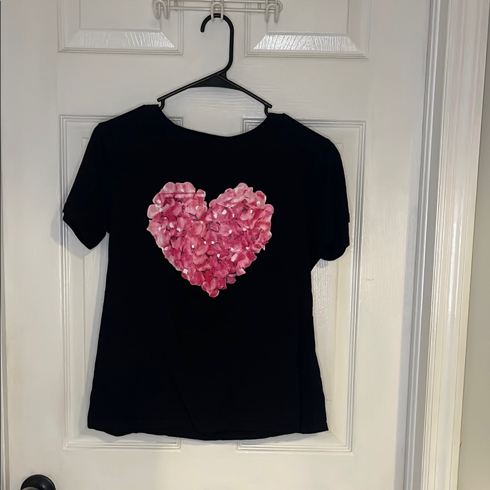 SHEIN Black Tee with Pink Heart Design